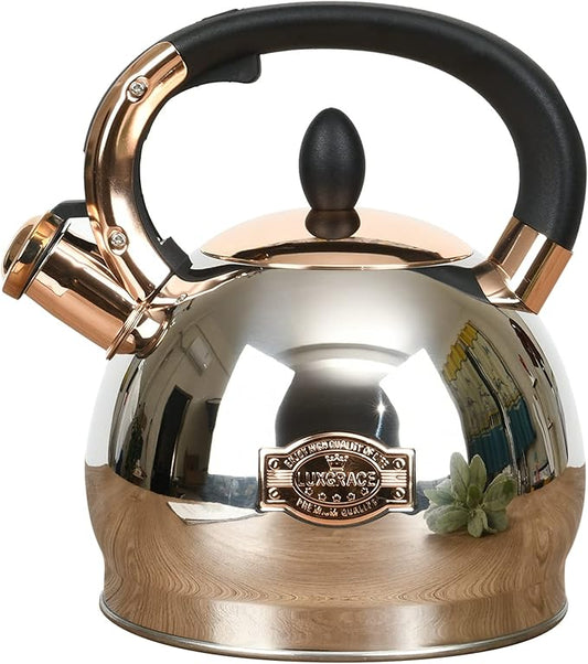 Stainless Steel Whistling Tea Kettle with Metal Capsulated Bottom for Quick Heat Distribution 2.8 Quart