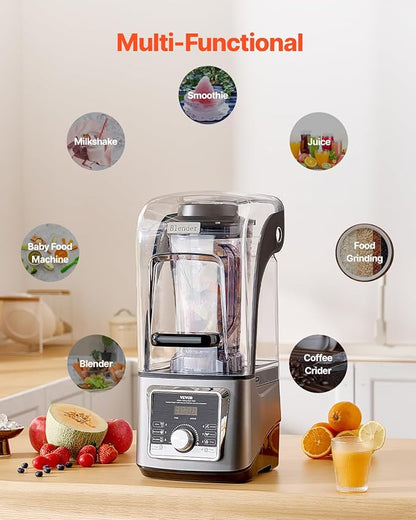 VEVOR Professional Blender for Smoothies, 118 oz 1400W, with Powerful Motor, Multi-Functional Food Processing Blender with Noise Cover for Smoothie/Milkshake/Juice, Fits for Kitchen