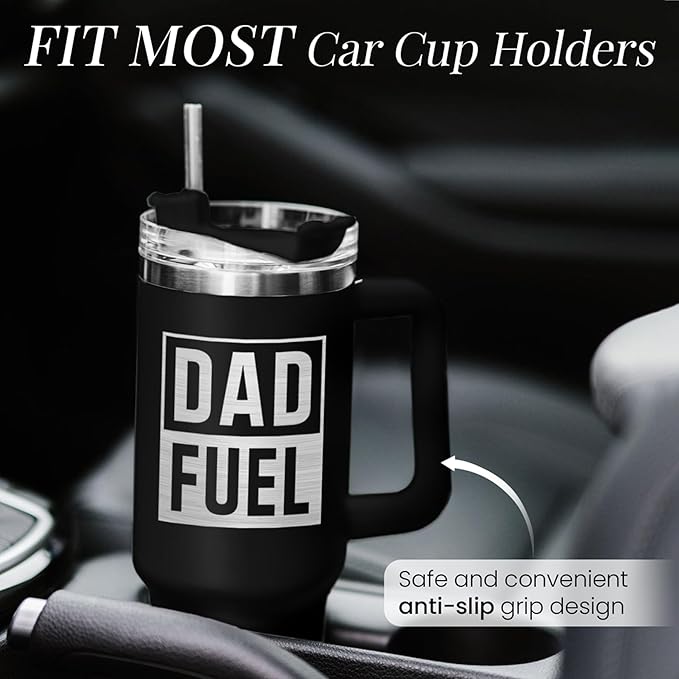 Dad Gifts from Daughter Son, Dad Fuel Tumbler with Handle 40oz, Stainless Steel Insulated Cup Gift Set with Lid & Straw, Coffee Tumblers for Dads Father's Day Birthday Christmas