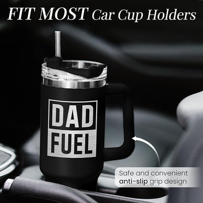 Dad Gifts from Daughter Son, Dad Fuel Tumbler with Handle 40oz, Stainless Steel Insulated Cup Gift Set with Lid & Straw, Coffee Tumblers for Dads Father's Day Birthday Christmas
