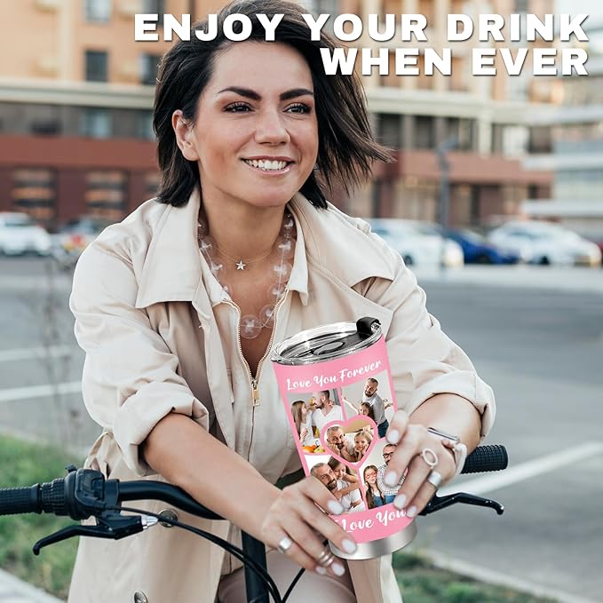 Personalized Tumbler with Pictures Text, Custom Photo Stainless Steel Coffee Tumbler, Coffee Travel Mug Cup 20 Oz Custom Gifts for Fathers Day Christmas Birthday for Dad Mom Kids