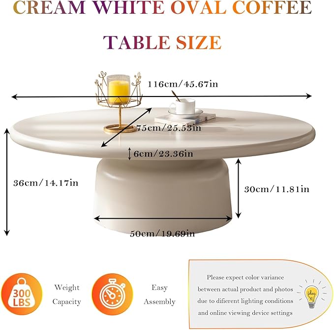 Chic Coffee Table with Smooth Fininsh & Stable Large Base, Minimalism Low Center Table for Farmhouse Living Room (J-Oval)