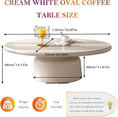 Chic Coffee Table with Smooth Fininsh & Stable Large Base, Minimalism Low Center Table for Farmhouse Living Room (J-Oval)