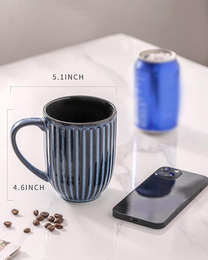 Hasense Coffee Mugs Set, 16 oz Ceramic Coffee Cups, Ribbed Tea Cup Set of 4, Dishwasher & Microwave Safe, Wedding, Housewarming Gift, Navy Blue
