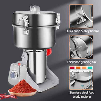 Swing Grain Mill 2500g, Electric Grain Mill, Stainless Steel Mill Grinder 4500W, High-speed Spice Herb Grinder, Commercial Superfine Machine, Dry Cereals Pulverizer 110V