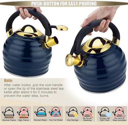 Tea Kettle for Stove Top Whistling Teapot, 3.2Q Tea Pot Stainless Steel Teakettle with Heat Proof Ergonomic Handle