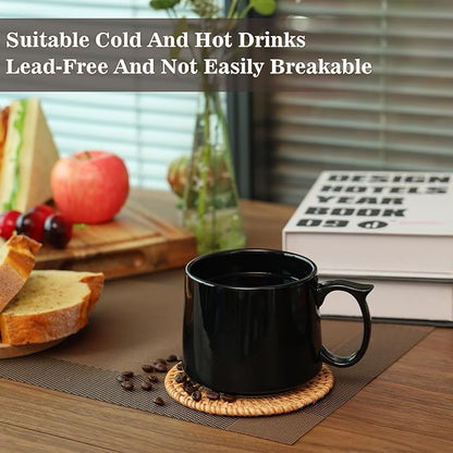 Large Coffee Mugs Set of 4, 19 oz Stackable Ceramic Coffee Mug, Coffee Cups with Large Handle for Latte, Cappuccino, Milk, Tea, Dishwasher & Microwave Safe, Ideal for Men, Women - Black