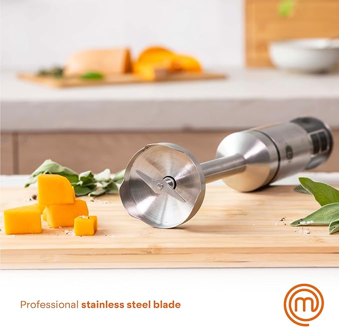 MasterChef Immersion Blender Handheld with Electric Whisk & Milk Frother Attachments, Hand Held Stainless Steel Stick Emulsifier for Making Baby Food, Soup, Puree, Cake, Cappuccino, Latte etc, 400W