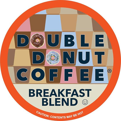 Double Donut Coffee Breakfast Blend Coffee Pods, Medium Roast Coffee, Single Serve Coffee For Keurig K Cups Machines, Breakfast Blend in Recyclable Pods, Hot or Iced Coffee, 96 Count