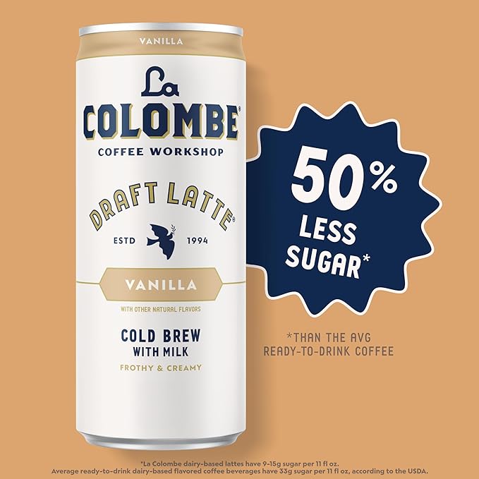 La Colombe Coffee, Vanilla Draft Latte, 11 fl oz Cans (Pack of 12), Coffeehouse Quality Cold Brew, Specialty Grade Coffee Beans, Ready-to-Drink On-the-Go