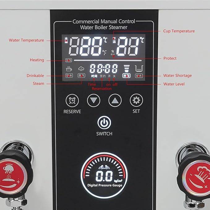 Commercial Milk Frother, 3KW 12L Multi-Purpose Full-Automatic Steam Boiling Water Frothing Machine Steam Milk Frothing Machine with 12H Timing Function for Tea Coffee Dessert Milk (WHTIE)