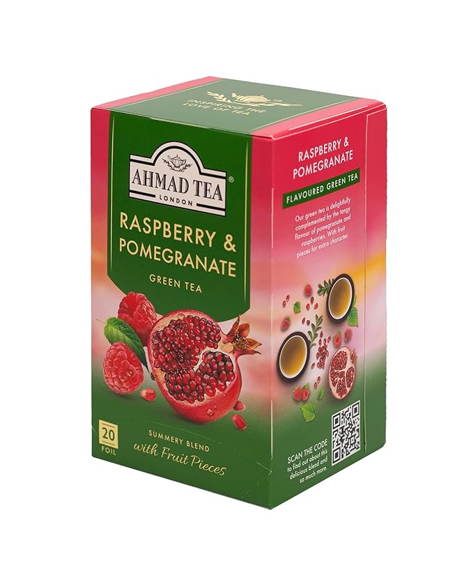 Ahmad Raspberry & Pomegranate Flavoured Green Tea with Fruit Pieces 20 Bags