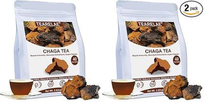 TEARELAE - Chaga Tea - 2g x 40 Count - Wild Harvest from Siberia - 100% Pure Natural Chaga Mushroom Tea Bag - Additive-Free - Non-GMO - Caffeine-free (Pack of 2)