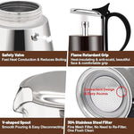 Load image into Gallery viewer, 4 Cup Glass Transparent Moka Pot Stainless Steel Uncoated Stovetop Espresso Maker Italian Coffee Makers Mocha Greca Machine Cafe Classic Induction Cookers for Home Camping 220ml