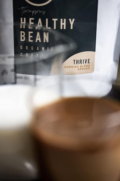 Healthy Bean Organic Ground Coffee Thrive Morning Blend - Low Acid Coffee Grounds for Sensitive Stomach - Medium Roast Blend, USDA Organic, High Antioxidants, Smooth and Rich Flavor, 11oz