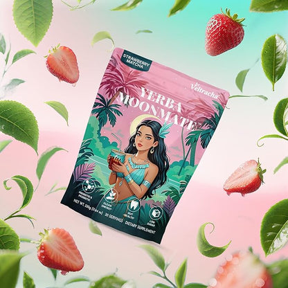 Yerba Mate Instant Tea Powder, 4-in-1 Functional Yerba Extract with Prebiotics & Probiotics, Low Sugar Clean Energy Drink for Focus, Gut Health & Reduce Brain Fog, Strawberry Matcha - 30 Servings