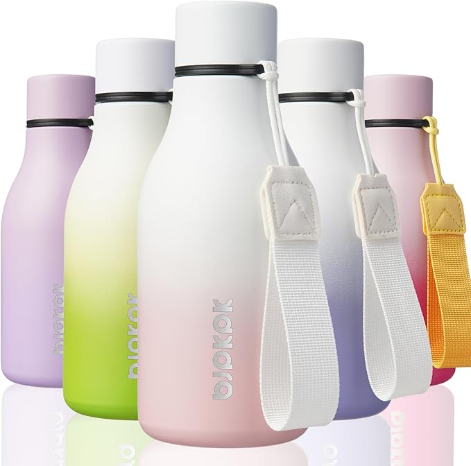 BJPKPK Insulated Water Bottles, 12oz Stainless Steel Metal Water Bottle with Strap, BPA Free Leak Proof Jugs, Mugs, Flasks, Reusable Thermal Flasks for Sports & Travel, Graceful Pink