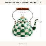 Load image into Gallery viewer, MACKENZIE-CHILDS Enamel Tea Kettle, Stylish Tea Kettle for Stovetop, Green-and-White Emerald Check, 3 Quarts
