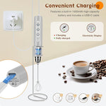 Load image into Gallery viewer, Milk Frother Handheld Rechargeable with Stand, Frother Wand Drink Mixer Electric Whisk for Coffee, Detachable With 3 Stainless Whisks, Hand Mixer for Lattes, Cappuccino, Matcha, Egg, Silver