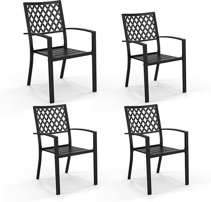 PHI VILLA Wrought Iron Patio Dining Chairs, Stackable Black Outdoor Patio Chairs Set of 4, Metal Patio Chairs, Support 300 LBS, Black