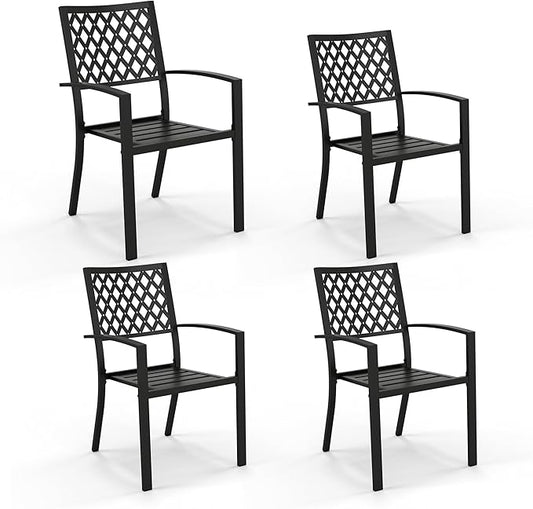 PHI VILLA Wrought Iron Patio Dining Chairs, Stackable Black Outdoor Patio Chairs Set of 4, Metal Patio Chairs, Support 300 LBS, Black