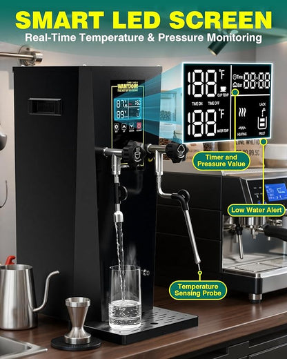 WantJoin 2000W Commercial Milk Frother & Beverage Warmer - Professional Milk Steamer Machine with LED Display Panel for Latte, Cappuccino, Coffee, Hot Chocolate and Milk Tea, Perfect for Cafes & Home