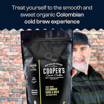 Colombian Dark Roast, Single Origin, Gourmet Organic Cold Brew Coffee Beans, Smooth Taste of Cocoa with Light Fruited Flavors, Whole Bean, 5 lb Coffee Bag