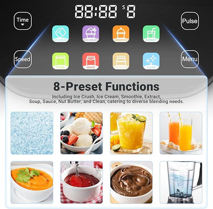 AMZCHEF 8-IN-1 Professional Blender, 2000 W Commercial Blenders for Kitchen with Timer, Innovative LED Touch Panel with 8 Preset Programs, 10 Speeds Blender for Shakes and Smoothies, 68 oz, Black