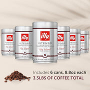 Illy Whole Bean Coffee, Intenso Bold Roast - Bold & Flavorful - 100% Arabica - Whole Beans - Pressurized Packaging Sealed for Freshness - 8.8oz can (Pack of 6)