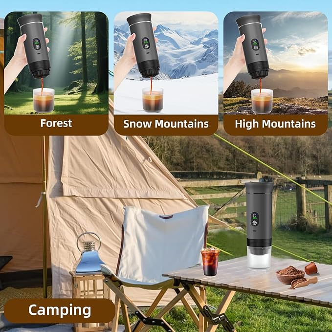 Portable Coffee Maker for Travel & Camping, Portable Espresso Maker for Travel, Rechargeable Cordless Battery Operated Coffee Makers for Ground Coffee, NS Capsule RV, Hiking, Office(Grey)