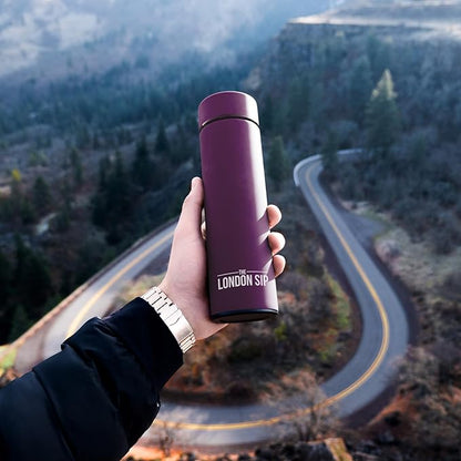 London Sip Multi-Purpose Travel Mug and Tumbler Fruit Infused Flask Hot and Cold Double Wall Stainless Steel Thermos with Extra-Long Infuser, Purple