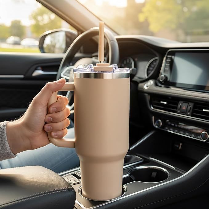 COKTIK 40 oz Tumbler With Handle and Straw Lid, Vacuum Insulated Travel Coffee Mug Stainless Steel Insulated Cup for Beverages, Leak-proof, Cupholder Friendly(Dark Night)