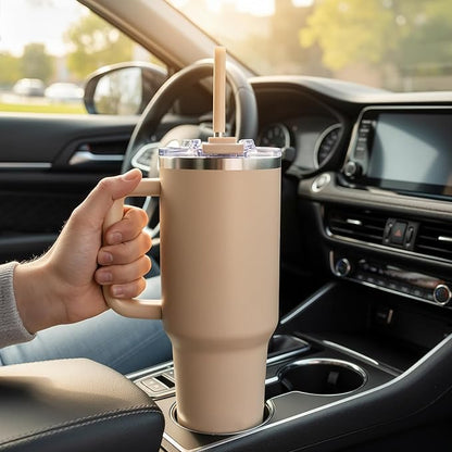 COKTIK 40 oz Tumbler With Handle and Straw Lid, Vacuum Insulated Travel Coffee Mug Stainless Steel Insulated Cup for Beverages, Leak-proof, Cupholder Friendly(Dark Night)