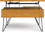 Load image into Gallery viewer, SIMPLIHOME Hunter Lift Top Coffee Table - 32 inch Wide Oak Veneer and Metal Industrial Square Lift Top Cocktail Table in Oak, Living Room Table with Dual Lift Tops, Hidden Storage and Hairpin Legs