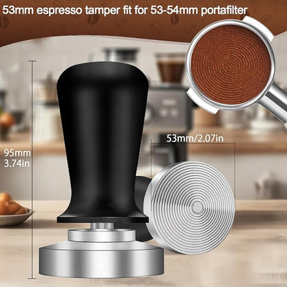 Espresso Tamper,Stainless Steel Ripple Base Coffee Tamper,Espresso Accessories,Calibrated Loaded Espresso Tamper,Ergonomic Handle Espresso Tamper,Fits Most Portafilters,Espresso Tamper (Black, 53mm)