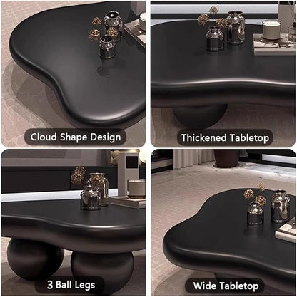 Cloud Coffee Table, Modern Coffee Table for Living Room Apartment, Cartoon Irregular Indoor Tea Table, Cute End Table with Ball 3 Legs, Easy Assemble (Black L41.3)