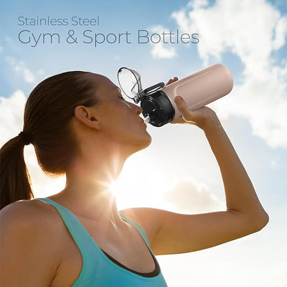 Stainless Steel Water Bottle, 18oz, Peach, Reusable, BPA-Free, Keeps Cold 24hr, Triple Insulated, Leak Proof Straw Lid, Sustainable Material, Hiking