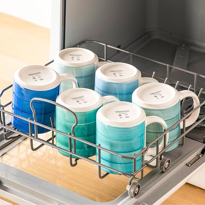 vancasso BONITA Set of 6 Stoneware Tea Coffee Cups 480 ml, Cold Colour Mug Set