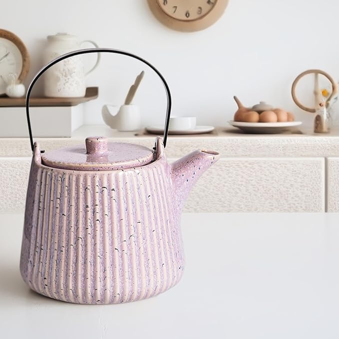 Yundu Purple Ceramic Teapots, 1000ml/33.8oz Tea Kettle, Enough for 4 Cups, Tea pot with infusers for loose tea, Striped Tea Pot with Removable Tea infuser