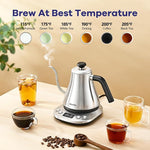 Load image into Gallery viewer, Mecity Electric Gooseneck Kettle With LCD Display Automatic Shut Off Retro Coffee Kettle Temperature Control Hot Water Boiler to Pour Over Tea, 1200 Watt Quick Heating Tea Pot, 0.8L, Stainless Steel