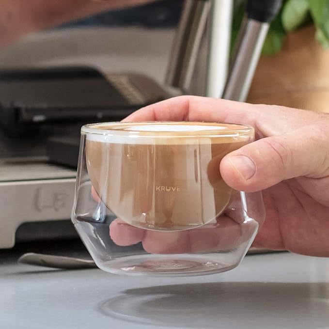 KRUVE IMAGINE Coffee Cups - Handcrafted Double-Wall Glass Cups (Set of 2, (10oz/300ml) - Perfect for Latte Art & Espresso - Durable Borosilicate Glass - Ideal Gift for Coffee Mugs Lovers - Latte Plus