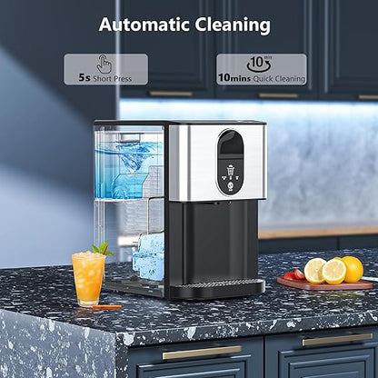 Portable Nugget Ice Maker Countertop, Self-Dispensing Pebble Ice Maker, 44 lbs/Day Soft Chewable Pellet Ice Machine for Home, Kitchen, Bar, Single Button Operation, Compact Design Ice Making Machine