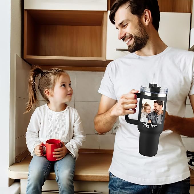 Custom Dad Tumbler with Kids Names, Personalized 40 Oz Tumbler with Handle and Straw, Personalized Birthday Gifts for Dad Husband