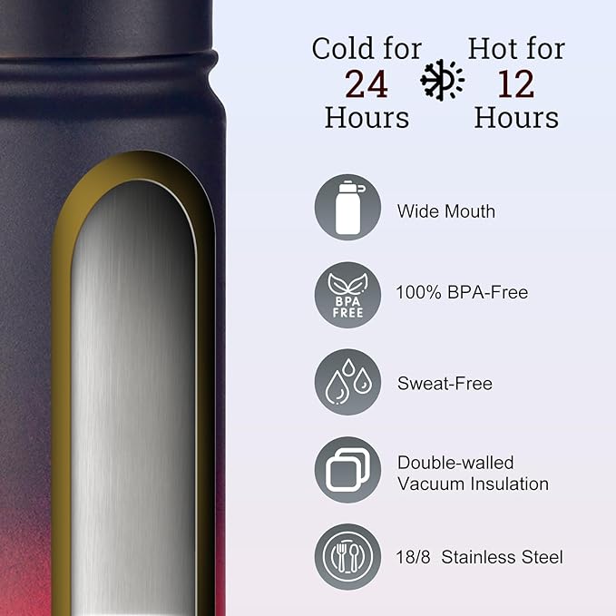 mininoo 24 oz Insulated Water Bottle with Straw Lid, Stainless Steel Double Wall Vacuum, Leak Proof, BPA Free, Keep Cold for 24H & Hot for 12H(Ice Coke)