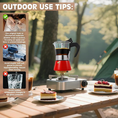 Induction Moka Pot, 4 Cups (7.1 oz) Crystal Glass-Top & Stainless Steel Moka Pot, Classic Stovetop Espresso Maker, Red