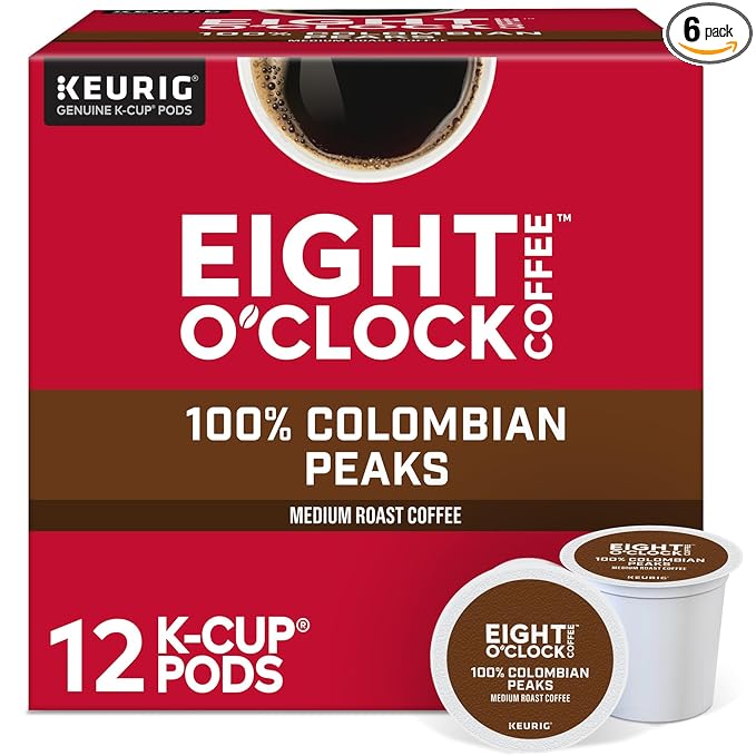 Eight O'Clock Coffee Colombian Peaks, Keurig Single Serve K-Cup Pods, Medium Roast, 12 count, pack of 6