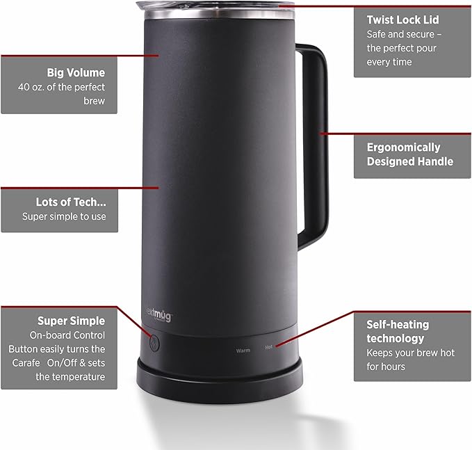 Nextmug Carafe - Self-Heating, Temperature Controlled Coffee & Tea Carafe (Black - 40 oz.)