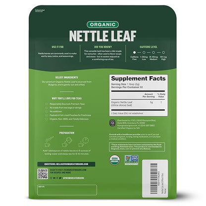 FGO Organic Nettle Leaf Loose Tea, Cut and Sifted, Caffeine Free, 16oz Bulk Resealable Bag, Packaging May Vary (Pack of 1)