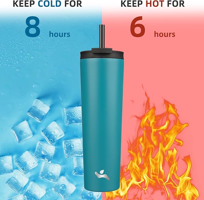 34 OZ Insulated Tumbler with Lid and 2 Straws Stainless Steel Water Bottle Vacuum Travel Mug Coffee Cup,Blue