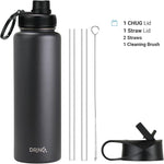 Load image into Gallery viewer, DRINCO Stainless Steel Water Bottle Spout Lid Vacuum Insulated Double Wall Water Bottles Wide Mouth (40oz 32oz 22oz 18oz 14oz) Leak Proof Keeps Cold or Hot (40 oz, 40oz Black)